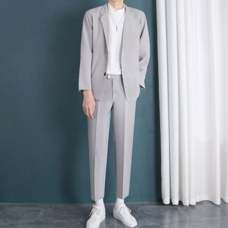 

Мужской абрикосовый костюм-двойка в корейском стиле: повседневный, осенний, стильный, профессиональный, для торжественных мероприятий, наряд для шафера