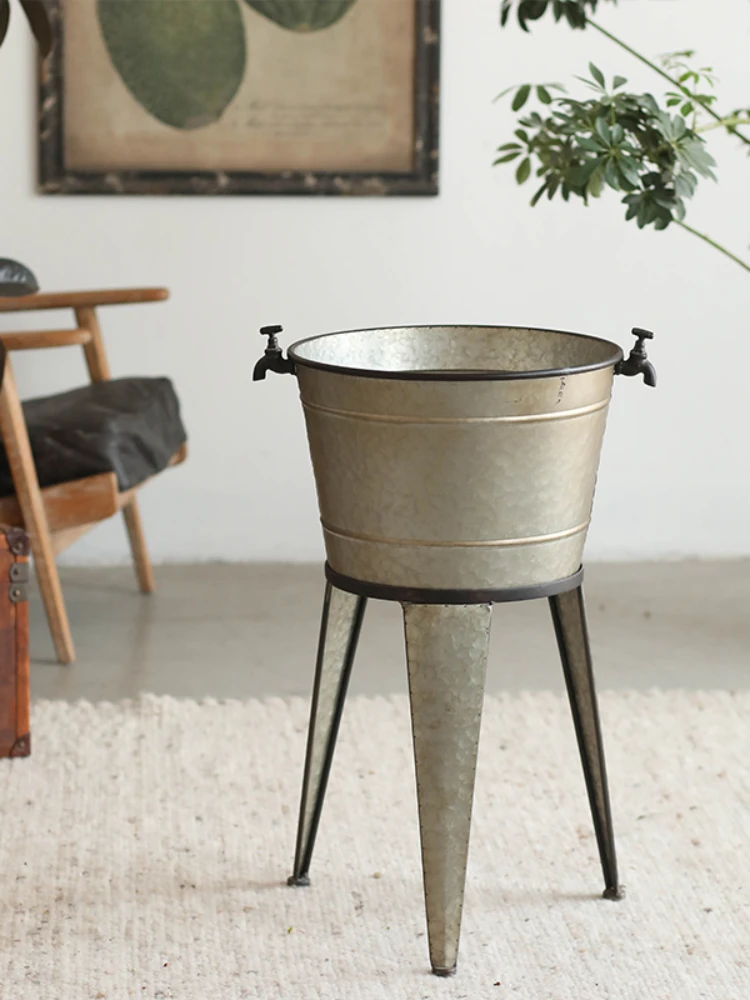 Three legged iron art ice bucket, ground to ground, green plant, large flower pot, living room decoration, retro and vintage