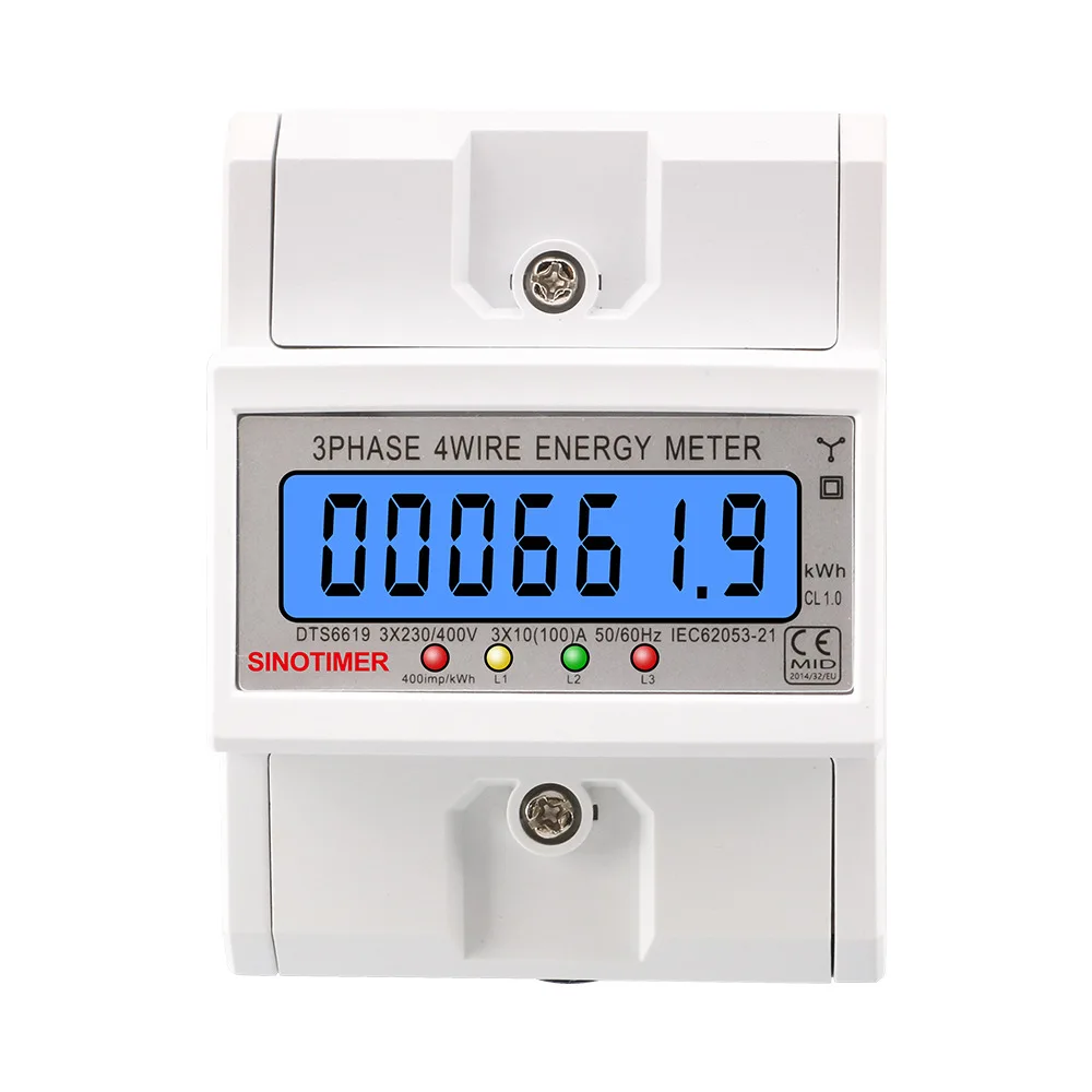 

3 Phase 4 Wire Din Rail Energy Meter Power Consumption Monitor kWh Meter Wattmeter Bivolt 3*230/400V 50/60HZ 100A