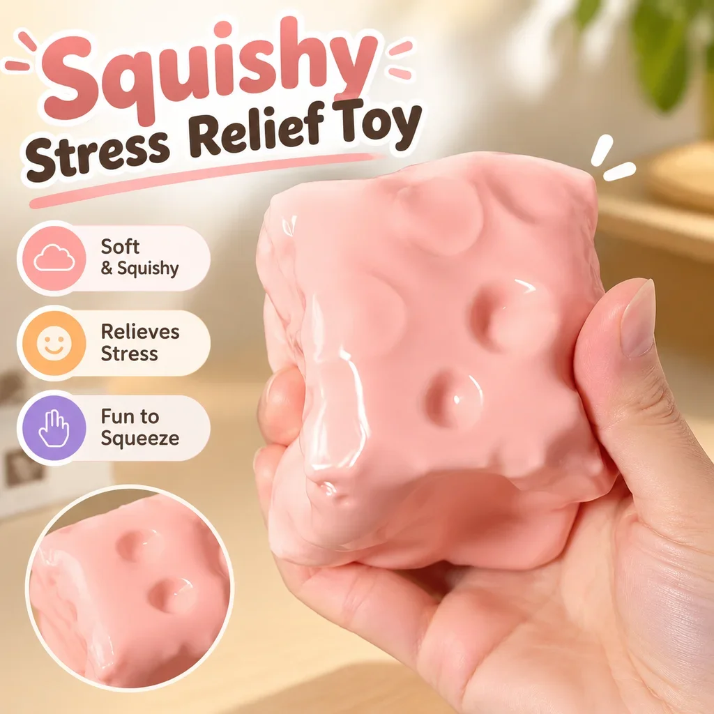 Pink Giant Cheese Squishy Toy Stress Relief Fidget Non Rebound Vaseline Handmade Ball Squeeze Decompression Gift for Kids Adults