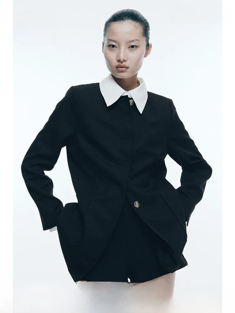 

H&M Весенняя женская приталенная куртка 277704 из смесового полиэстера и вискозы, короткая верхняя одежда, модная женская одежда