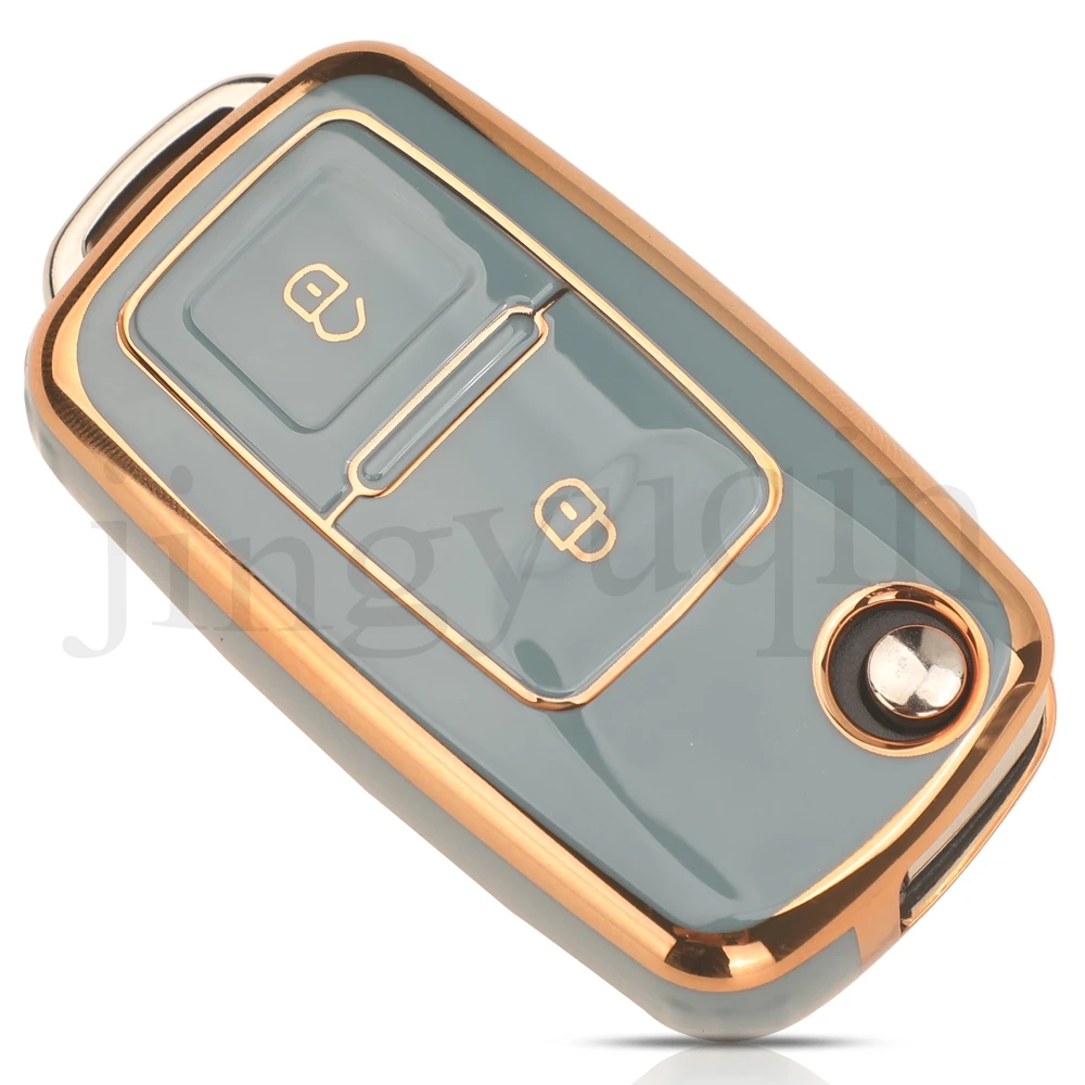 Tampa da chave do carro Jingyuqin, soft tpu case com 2 botões para vw volkswagen polo tiguan passat golf jetta levida skoda octavia