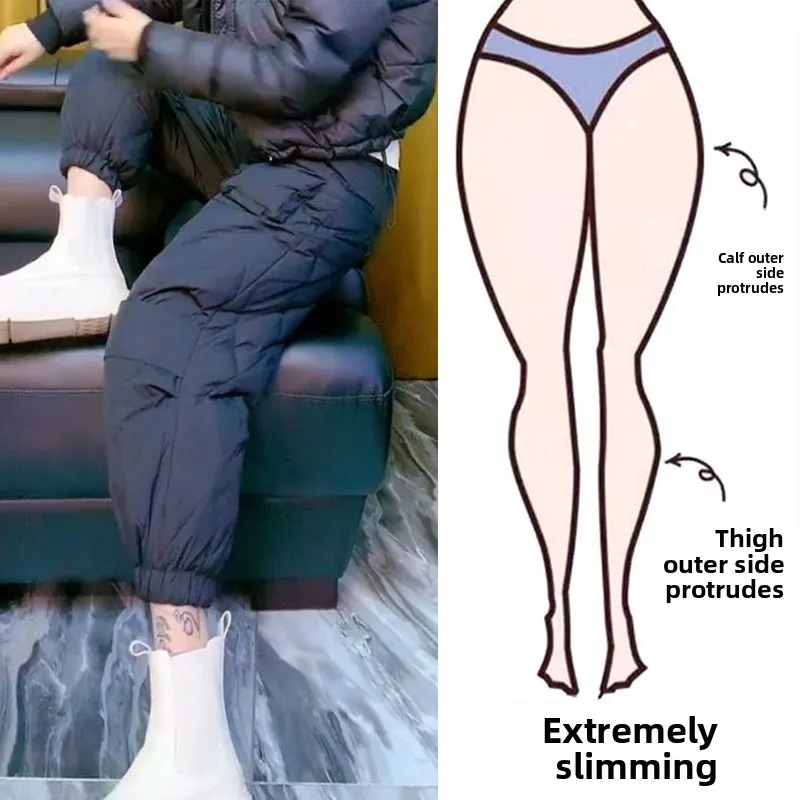 

Женские зимние утепленные хлопковые брюки с высокой талией, большие размеры, до 200 фунтов, короткие, модные, с манжетами