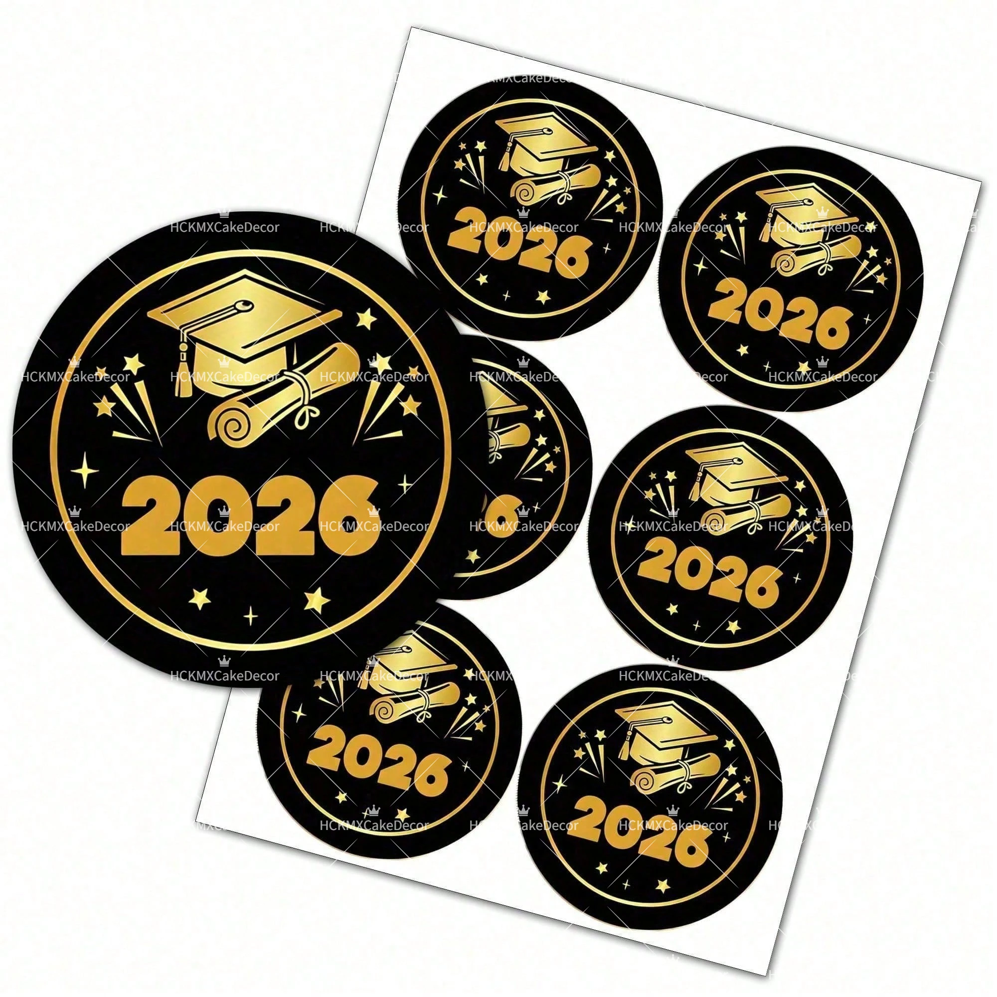 60 peças de Toppers de Cupcake para Formatura 2026, Decoração Comestível em Preto e Dourado com Capelo e Diploma para Festa de Formatura 2026