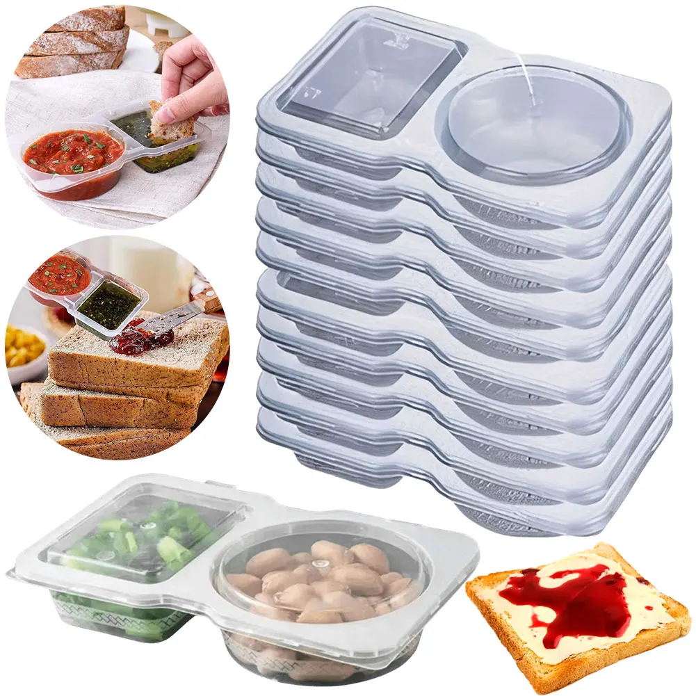 Double Compartment Transparent Dressing Containers with Lids Stackable Storage Snack Containers Reusable for Home