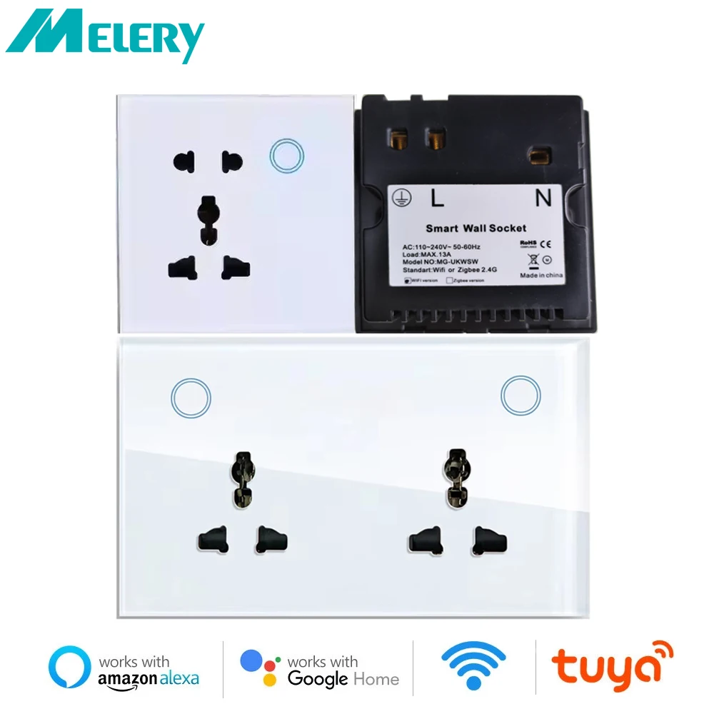 

Настенная розетка Melery WIFI Tuya, универсальная электрическая вилка USB TYPE-C, розетка 20 Вт, сенсорный выключатель мощности, беспроводная связь от Alexa Google Home