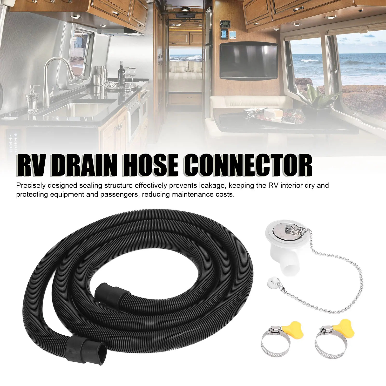 Kit de manguera de conector de drenaje de fregadero RV, adaptador de drenaje de ángulo recto de acero inoxidable, Kit de manguera para fregadero de yate, autocaravanas, accesorios para RVs