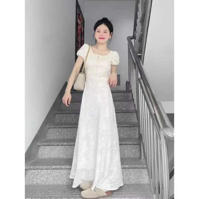 Vestidos de manga curta feminino de festa primavera boêmio crochê bloqueio vestido fofo em camadas mori menina férias cottagecore concurso