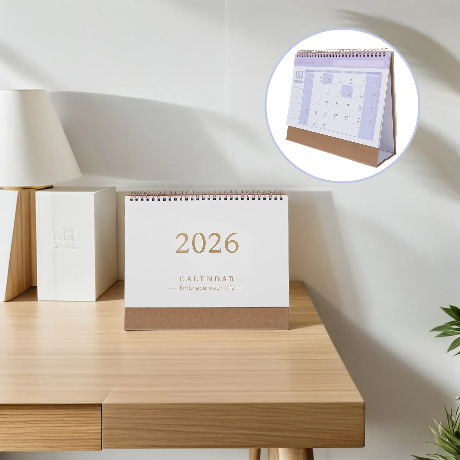 

2026 Desk Calendar Full Year Coil Binding Flip Table Daily Planner Agenda Organizer Office School Desk Decoration White