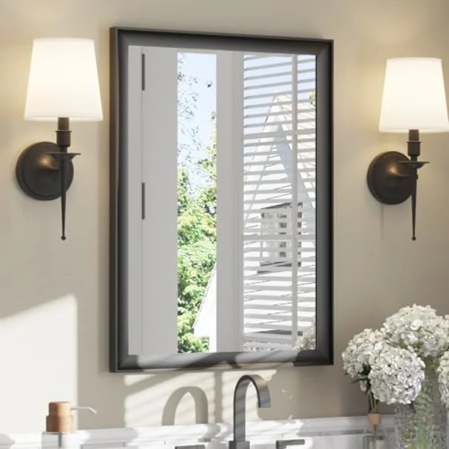 

Black bathroom mirrors for over sink 22x30 inch, metal framed rectangle vanity mirror for wall, bedroom, living room, entryway,
