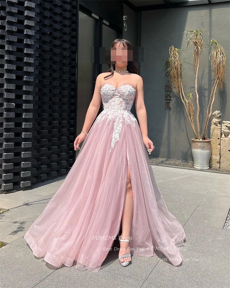 

Charming Pink Tulle Evening Dresses Wedding Party Gowns Sweetheart Floor Length Prom Gowns Sleeveless Formal Christmas Dress