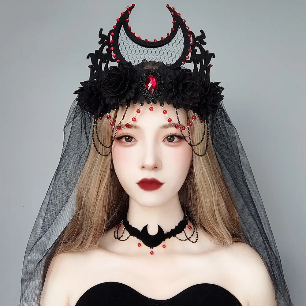 Black Mesh Crown Tiara Reaper Demon Witch Tiara Halloween Vampire King Character