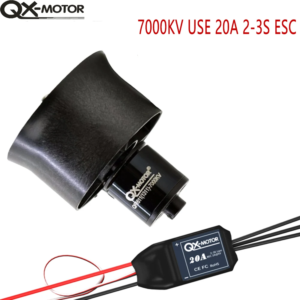 QX-MOTOR 30mm low blade duct fan equipped with QF1611 7000KV 14000KV 6000KV 5000KV brushless motor, suitable for drone models