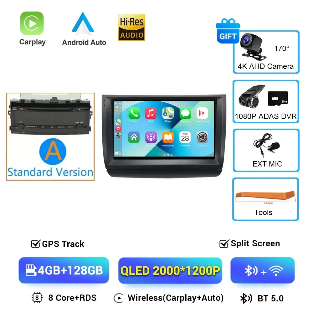 Carplay Autoradio 2 din Android 16 Voor Toyota Prius 20 2003-2009 Autoradio Multimedia Video Player GPS navigatie Stereo BT HU