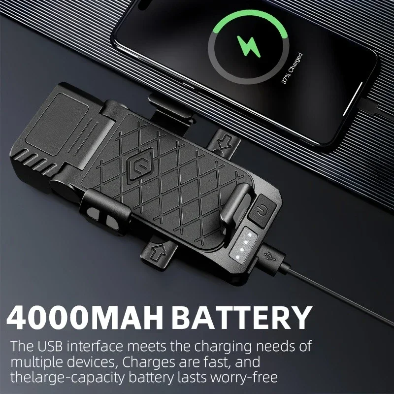 مصباح أمامي للدراجة مع قرن، حامل هاتف من النوع C، ضوء دراجة قابل لإعادة الشحن، أضواء مقود ساطعة، مصباح يدوي لركوب الدراجات مقاوم للماء