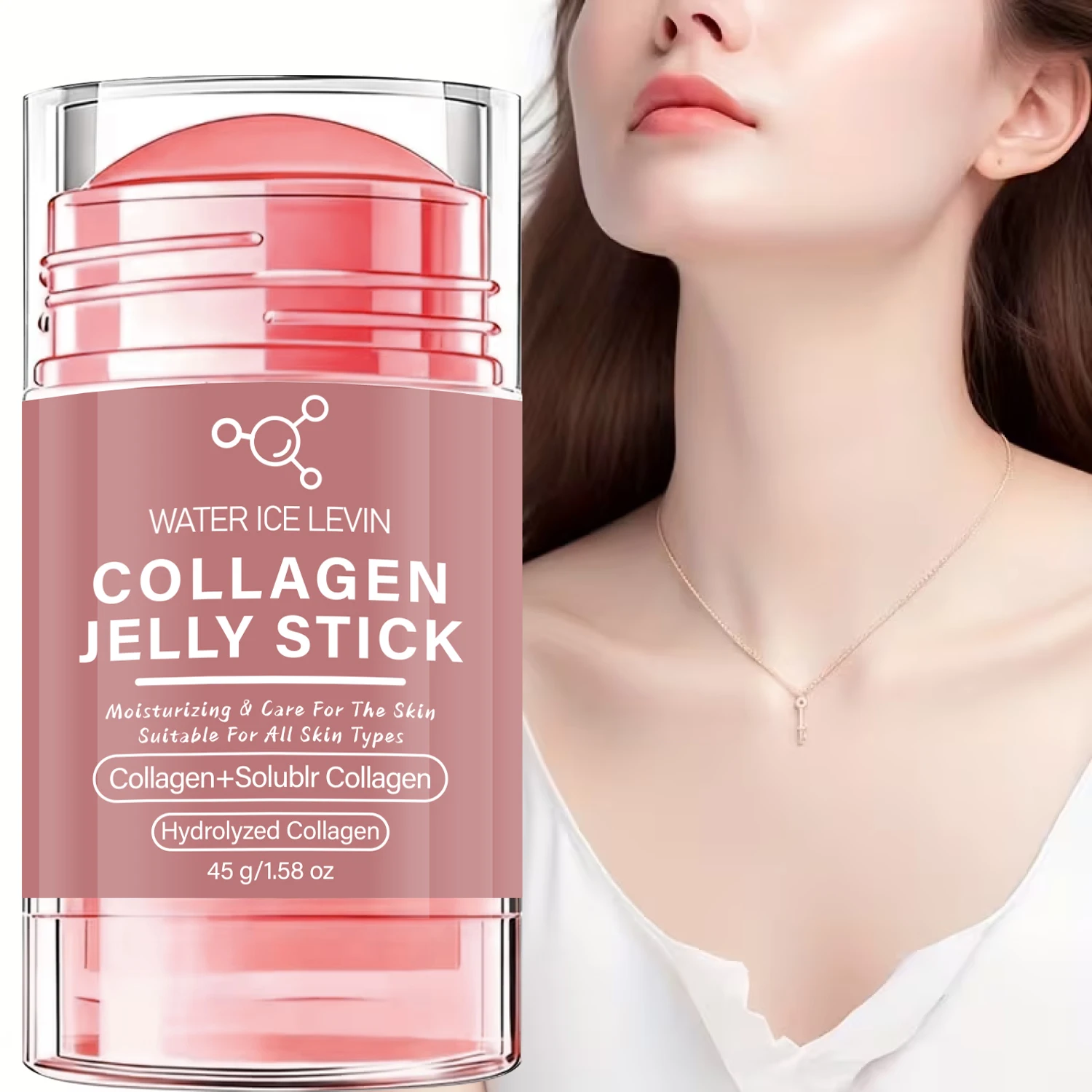 Barra de gelatina de colágeno Water Ice Levin para cuello y rostro. Cuidado Hidratante, Reafirmante y Suavizante. Mezcla Triple de Colágeno. Todo tipo de piel. 45g.