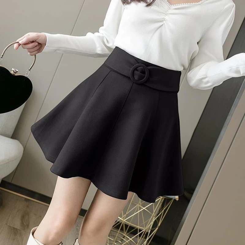 Women Flared Mini Skirt Winter Sweet High Wiast Slim Black Faldas New Korean Style Chic Uniform A-line Pleated Skirt with Shorts