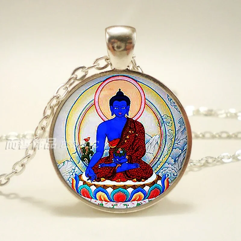 Buddha Buddhist Glass Pendant Necklace Buddha Jewelry Glass Dome Chain Necklace Good Luck Amulets Gift for Lover Gift