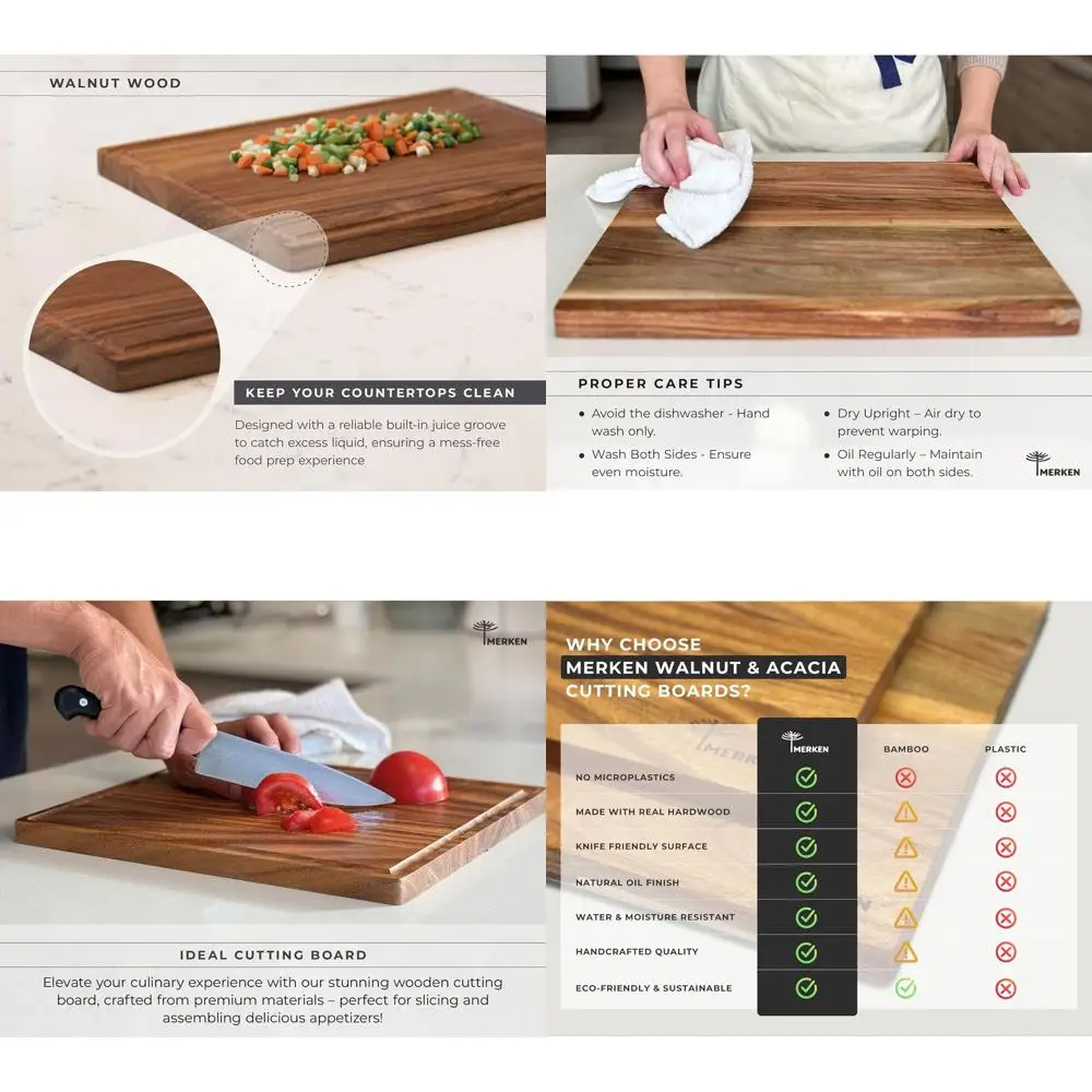 

Доска разделочная из орехового дерева 15x12 дюймов - двусторонняя, для мяса, сыра, овощей, мясных деликатесов - незаменимый кухонный аксессуар