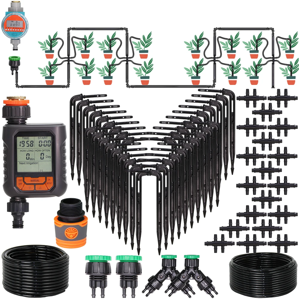 

Drip Irrigation Automatic Watering System 4/7 to 3/5mm Drip Arrow Quick Coupling Connector Digital Timer Plant Lawn Greenhouse