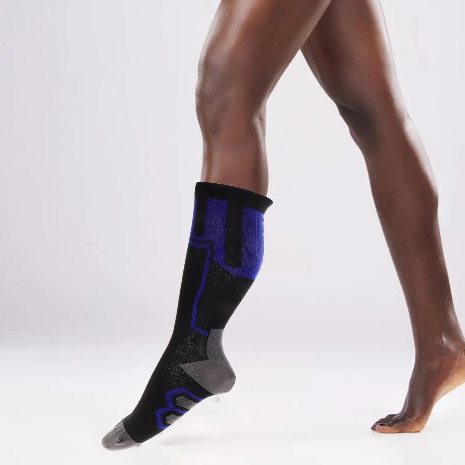 

1 пара компрессионных носков, высокоэластичные спортивные носки для мужчин и женщин, высокие до колена, для защиты икр, для бега, езды на велосипеде, пешего туризма, полиэстер