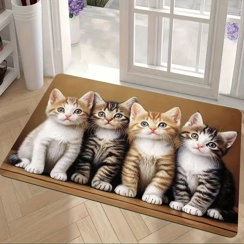 Tapis de bienvenue antidérapant pour porte d'entrée avec motif réaliste de chatons tigrés mignons, idéal pour l'intérieur, la chambre et la décoration de la maison