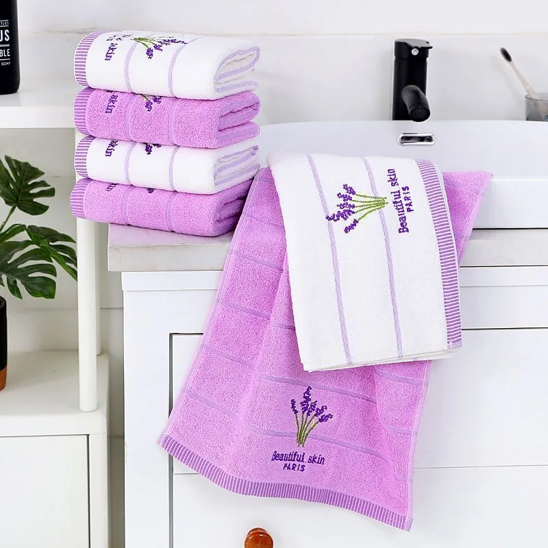 Cotton Embroidered Lavender Pattern Towel Absorbent Soft Household Pure Cotton Adult Face Towel Simple Couple Towel