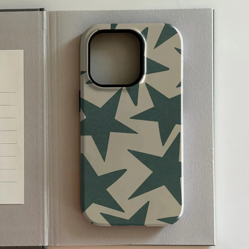 Luxus Clmj BUGR Mode Vintage große Sterne Handyhülle für iPhone 17 16e 16 15 14 13 12 11 Air Pro Max Plus Doppelschicht-Abdeckung