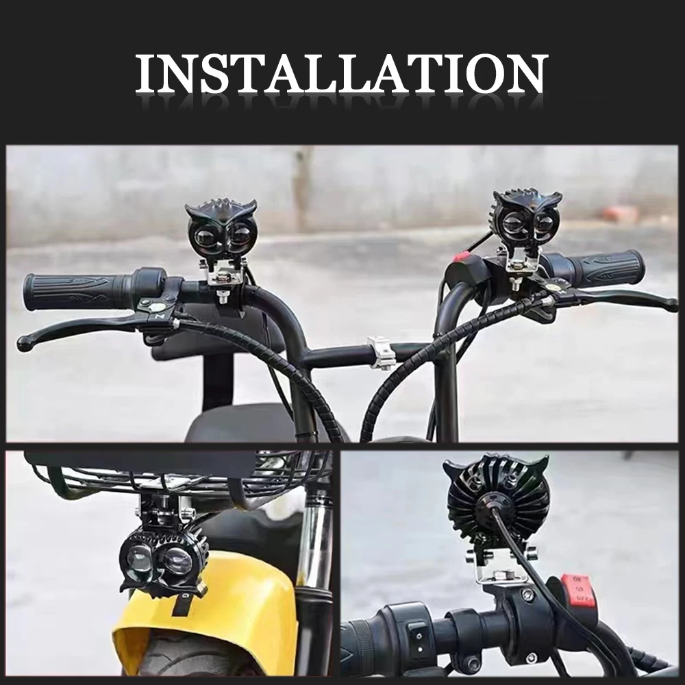 1 pcs Dual Color Motorcycle Refit Fog LED Light DC 9-80V Owl Auxiliary Spotlight for eBike Car ATV Buggy Car Lamp