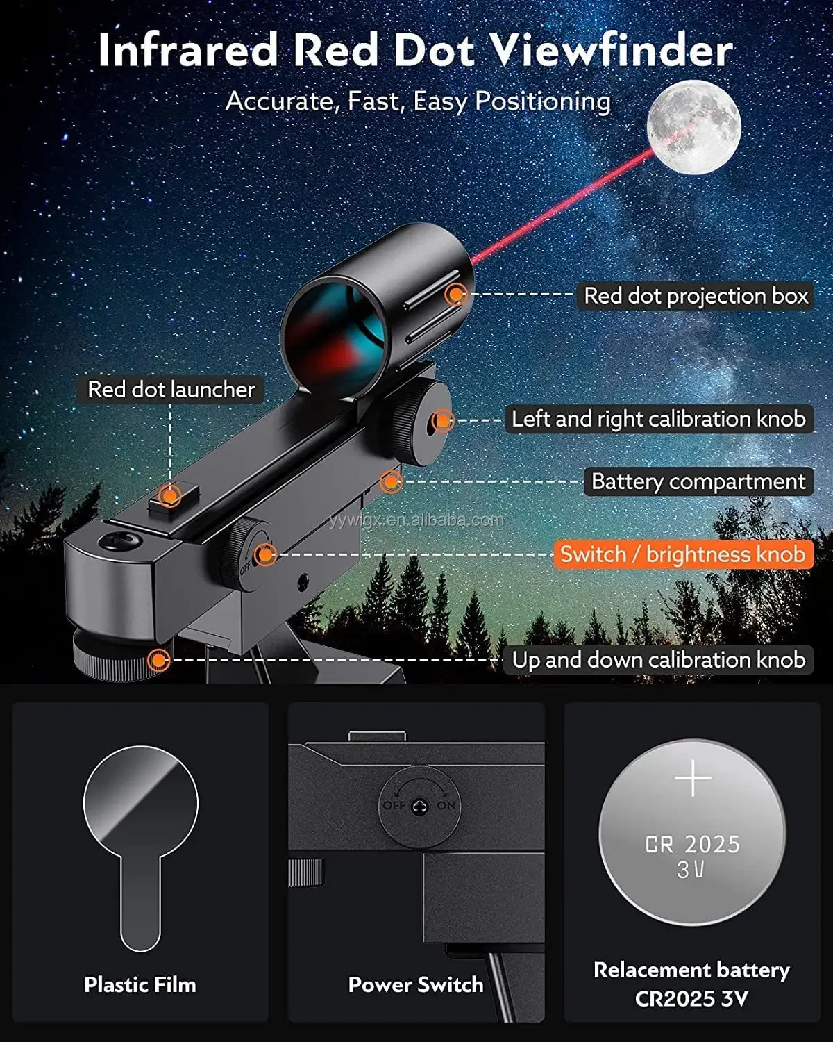 Newtonian-Telescópio refletor astronômico para adultos, tripé em altura ajustável, escopo Red Dot, 130mm, abertura