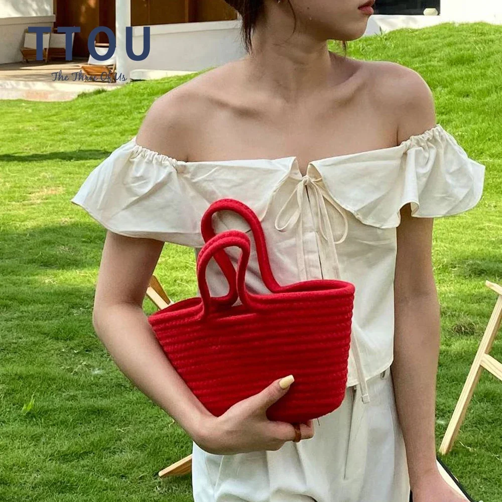 Korean Ladies Beach Holiday Woven Totes Casual Crossbody Bag Women Shoulder Handbags Messenger Purse New Fashion Shopping Bags