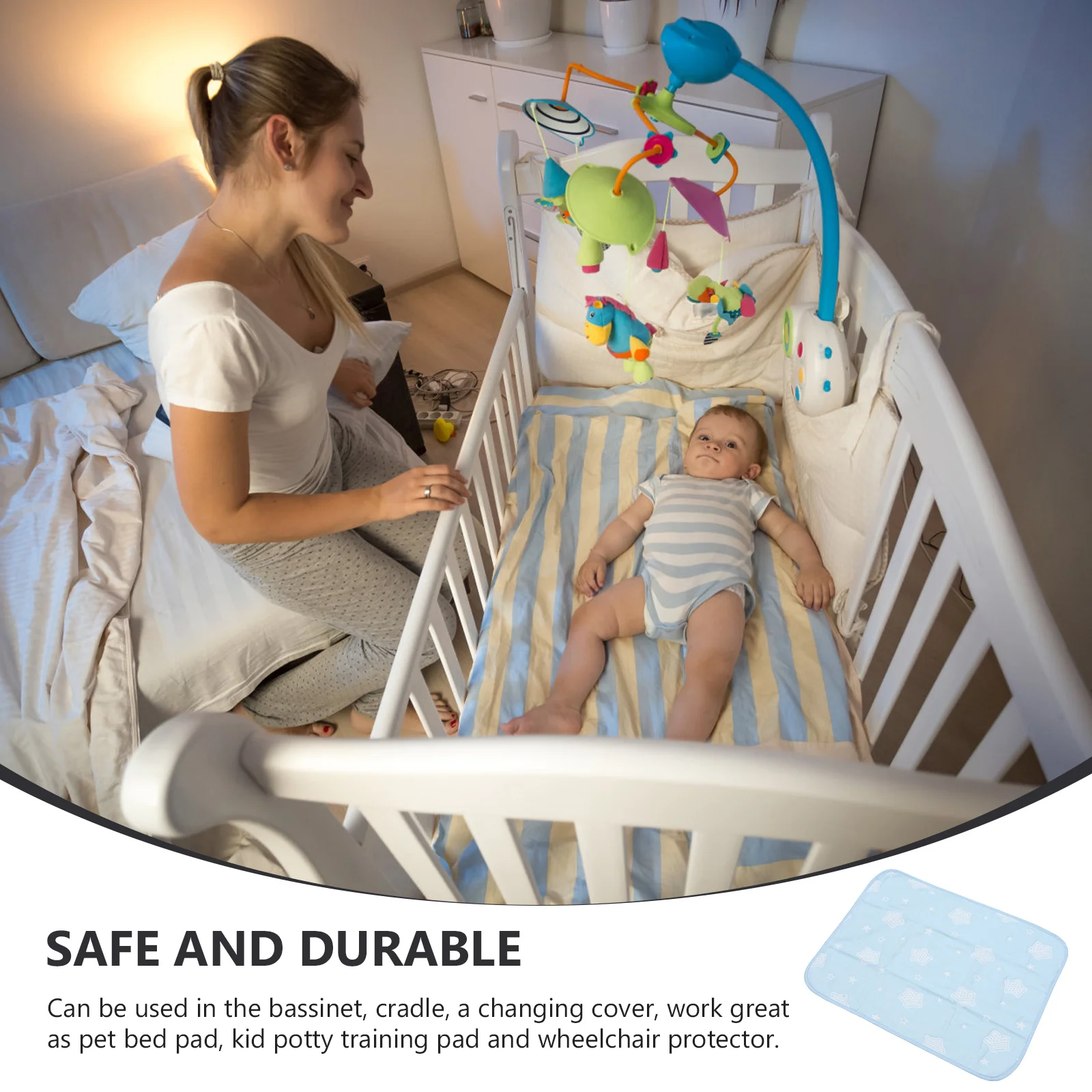 وسادة سرير أطفال قابلة لإعادة الاستخدام وقابلة للغسل من القطن، واقي مقاوم للماء للأطفال الصغار، مرتبة سرير سفلية، حصيرة حماية ترطيب #3