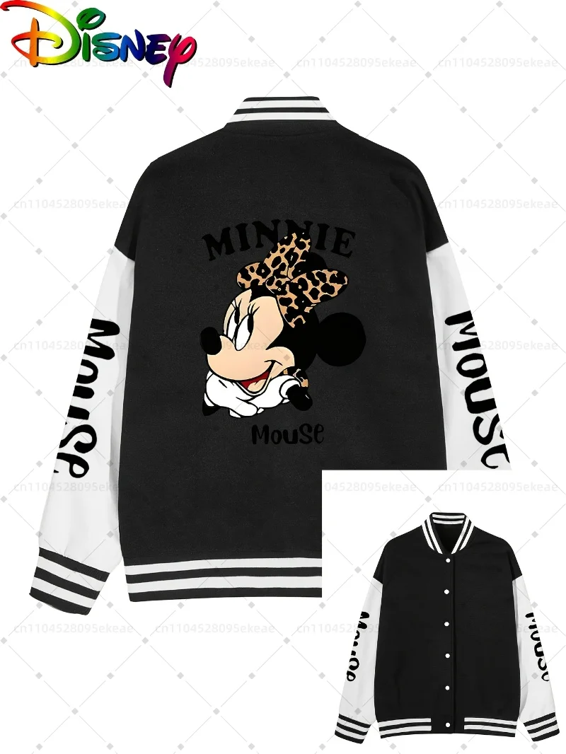 

DISNEY Vintage MINNIE MOUSE Baseball Jacket Men Fashionable Sports and Leisure Autumn Winter Jacket Loose Cartoon Top Teenagers