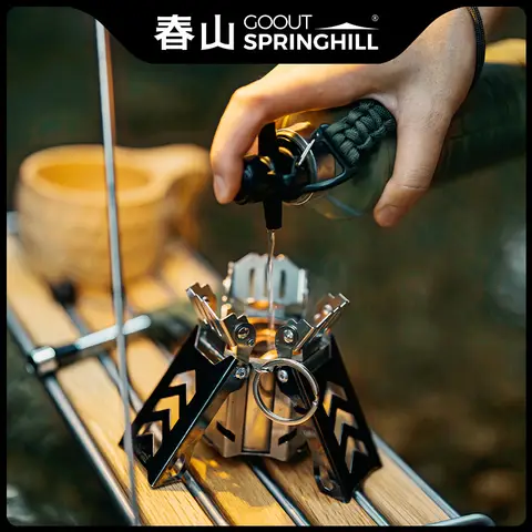 Gout Springhill 휴대용 미니 스테인레스 스틸 알코올 스토브, 뚜껑 및 바람막이 디자인 스토브, 야외 캠핑 여행용
