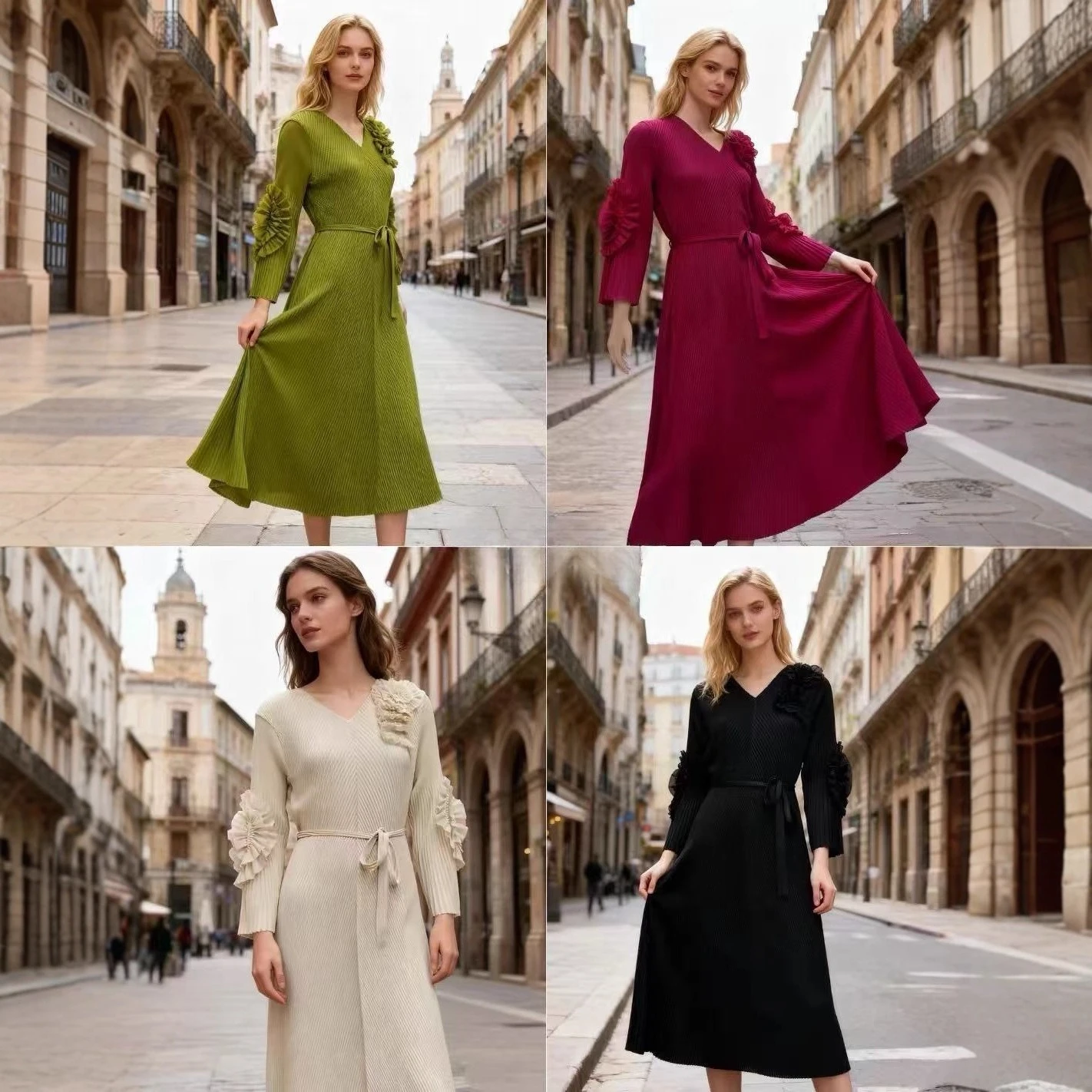 

Miyake Pleated 2025 Autumn New Item Contrasting Pleated Dress Suit Collar Fashionable Long Sleeved Versatile Mid Length Skirt