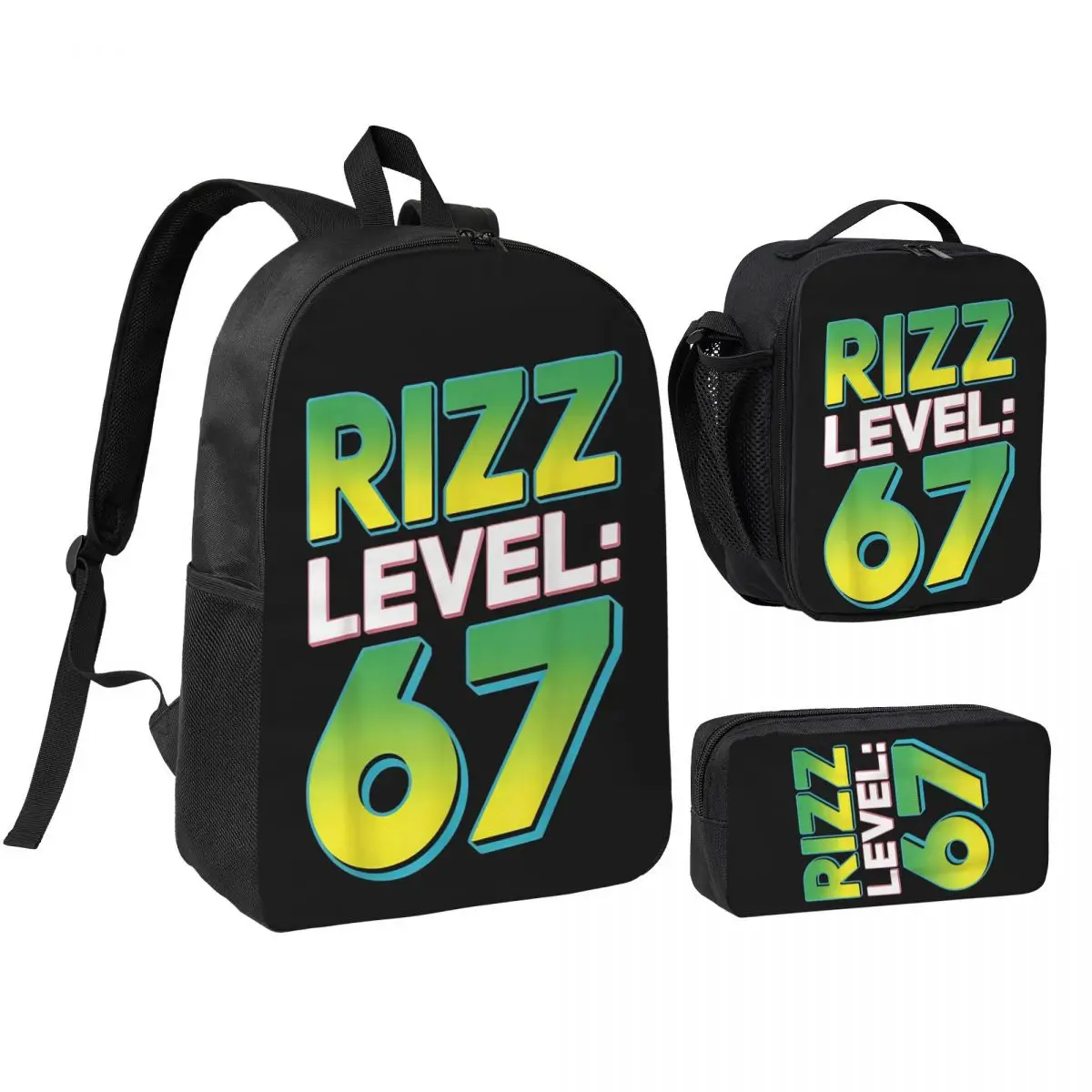 

3 шт./компл. Рюкзак Rizz Level 67 Meme Six Seven 6 7 Meme 6 7 для подростков, рюкзак для школы, сумка для обеда, пенал