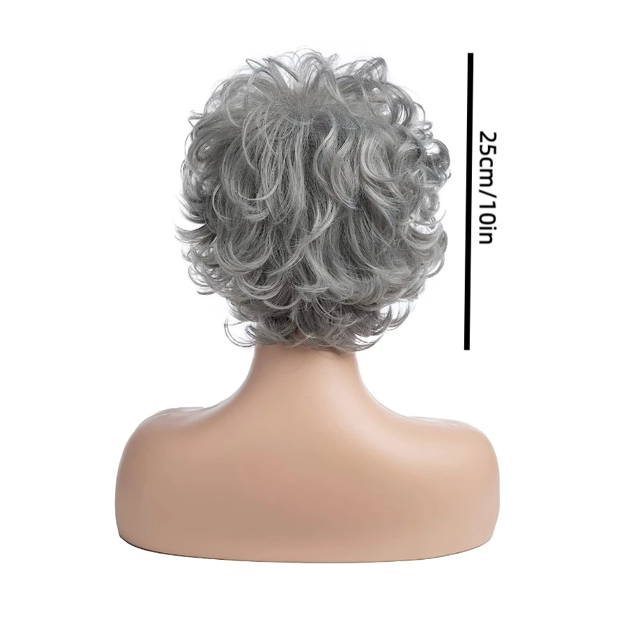 Short Style Mixed Silverygrey Wig with Memory Fiber Pixie Curly Synthetic Wig with Bangs Role-Playing, Costumes, Wigs for Cospla