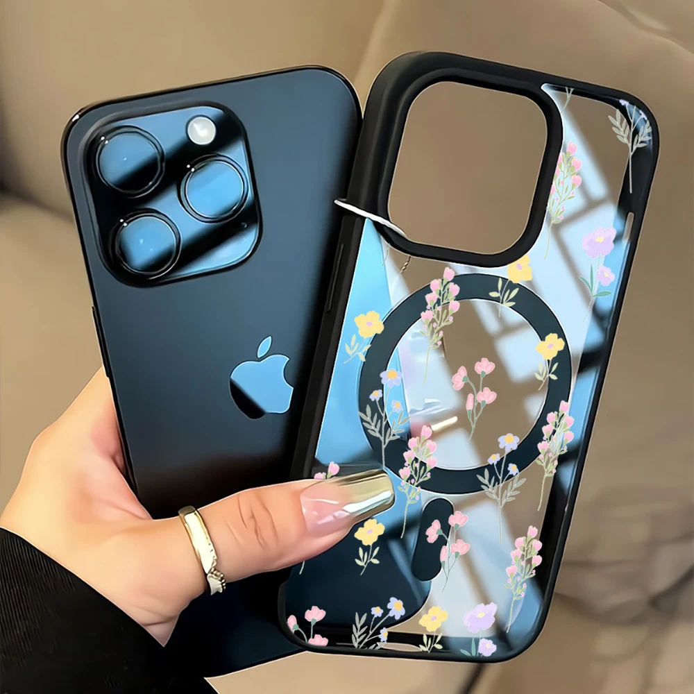 Minimalistische Blumen Transparente Hülle für iPhone 17 14 12 Pro Max 13 16 15 Plus 11 Hüllen für MagSafe Kabelloses Laden Stoßfeste Coque – Detail 8
