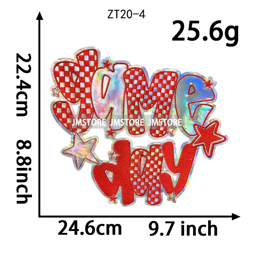 Checkered Game Day Football Sports Mama Iron on Emblem Thermoadhesive Sequin Chenille Embroidery Patches Applique for T-shirts view 6