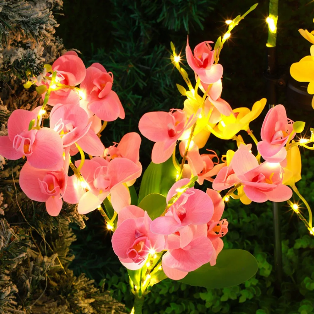 Solar Powered Phalaenopsis Orchid Stake Lights, Artificial Butterfly Orchid LED Ground Lamp for Outdoor Lawn Yard Gard Decor