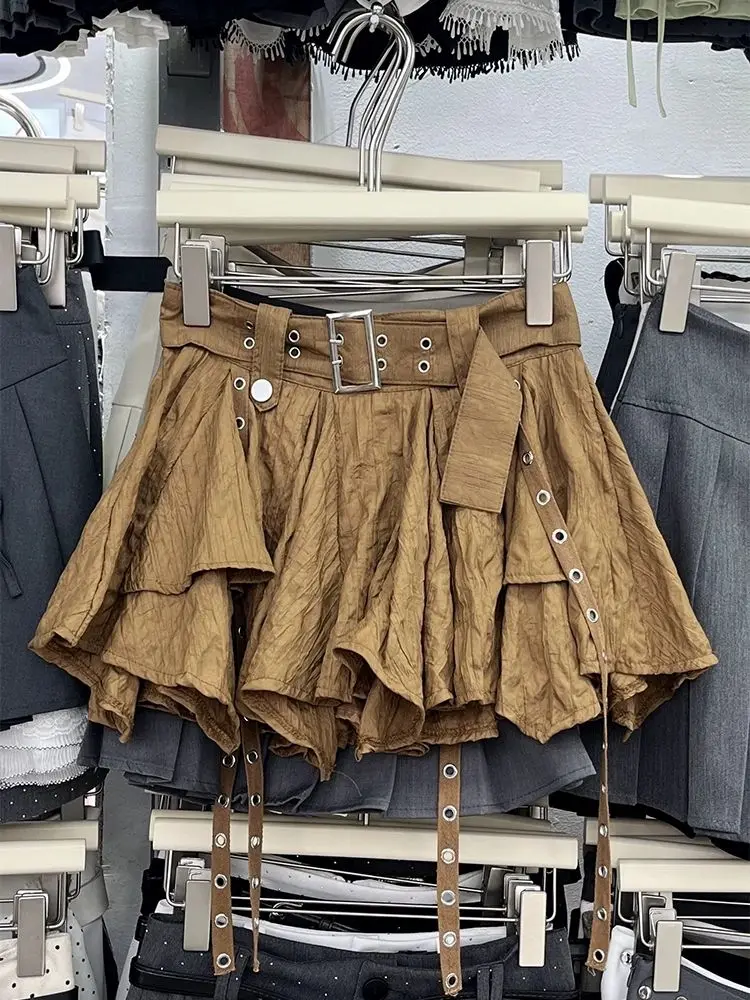 

Vintage Harajuku Mini Skirt Women High Waist Irregular Pleated Skirt American Retro Preppy Style Mini Skirt Y2k Streetwear