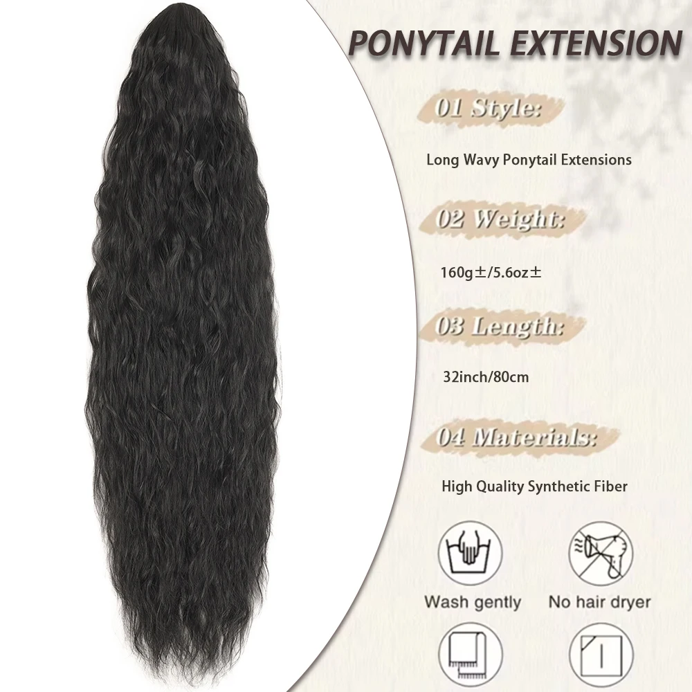 24 Zoll verworrener lockiger Pferdeschwanz, weiche synthetische Haarverlängerung, Kordelzug, Pferdeschwanz-Haarteile, schwarzer Clip-in-Pferdeschwanz für Frauen – Detail 15
