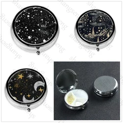 Starry sky moon Portable Pill Box Wallet Decorative Metal Vitamin Travel Wallet and Pocket Small Pill Box Travel Pill Box