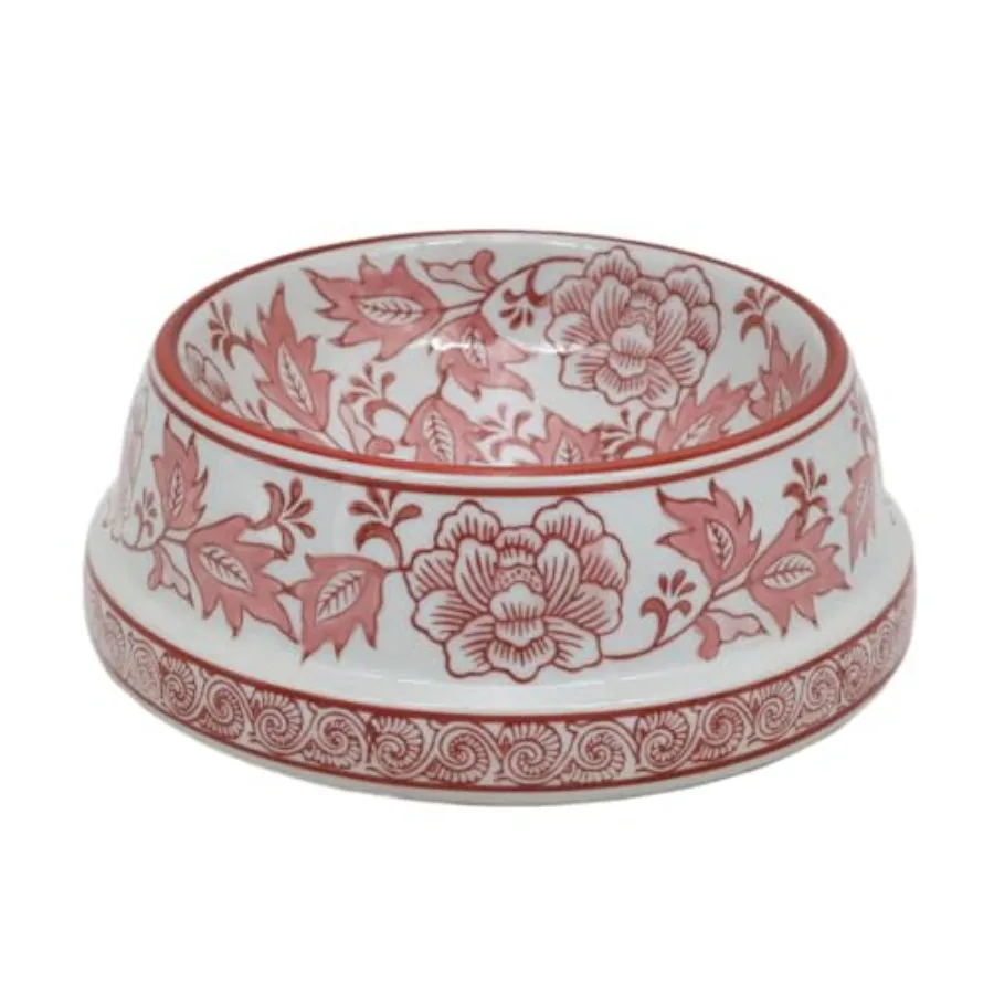 

Pink and White Ceramic Dog Bowl, Chinoiserie Floral Heavy Duty Non-Slip Dog Food Water Bowls, Ceramic Dish for Medium and Small