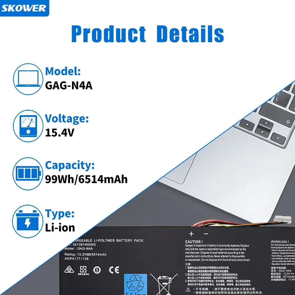 SKOWER 99Wh GAG-N4A Battery for Gigabyte Aero 15 OLED XD 15 RP75 16 RP86 YE5 17 HDR YD Aorus 17H XE4 17G 15G KC 15G YC 15P XC