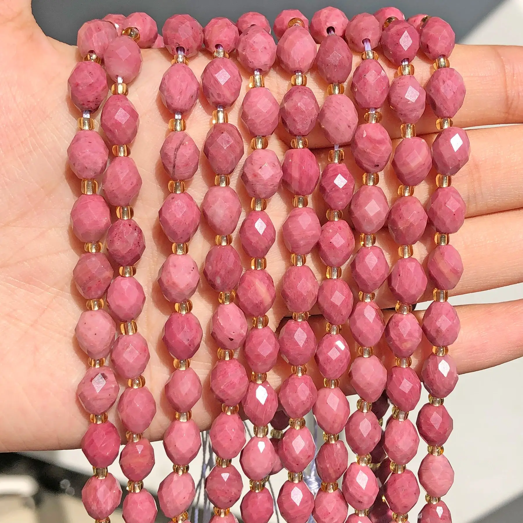 

8x7mm AAA Faceted Oval Stone Beads Natural Rhodonite Spacer Bead For Jewelry Making Diy Bracelet Necklace Accessories 7.5''