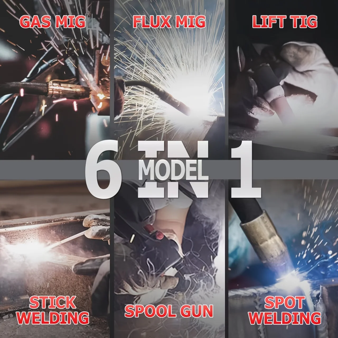 ACEWELDER 200A MlG Welder with LED Display 6 in 1 Gasless MIG Stick ARC LIFT TIG Spot Aluminum Welding Machine 110/220V