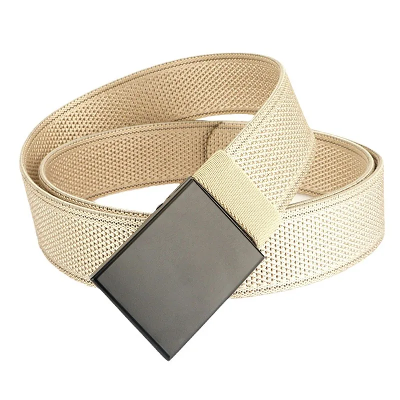 New Plate Buckle Nylon Elastic Belt Casual Simple Stretchy Waistband Fashion Versatile Woven Belt for Men