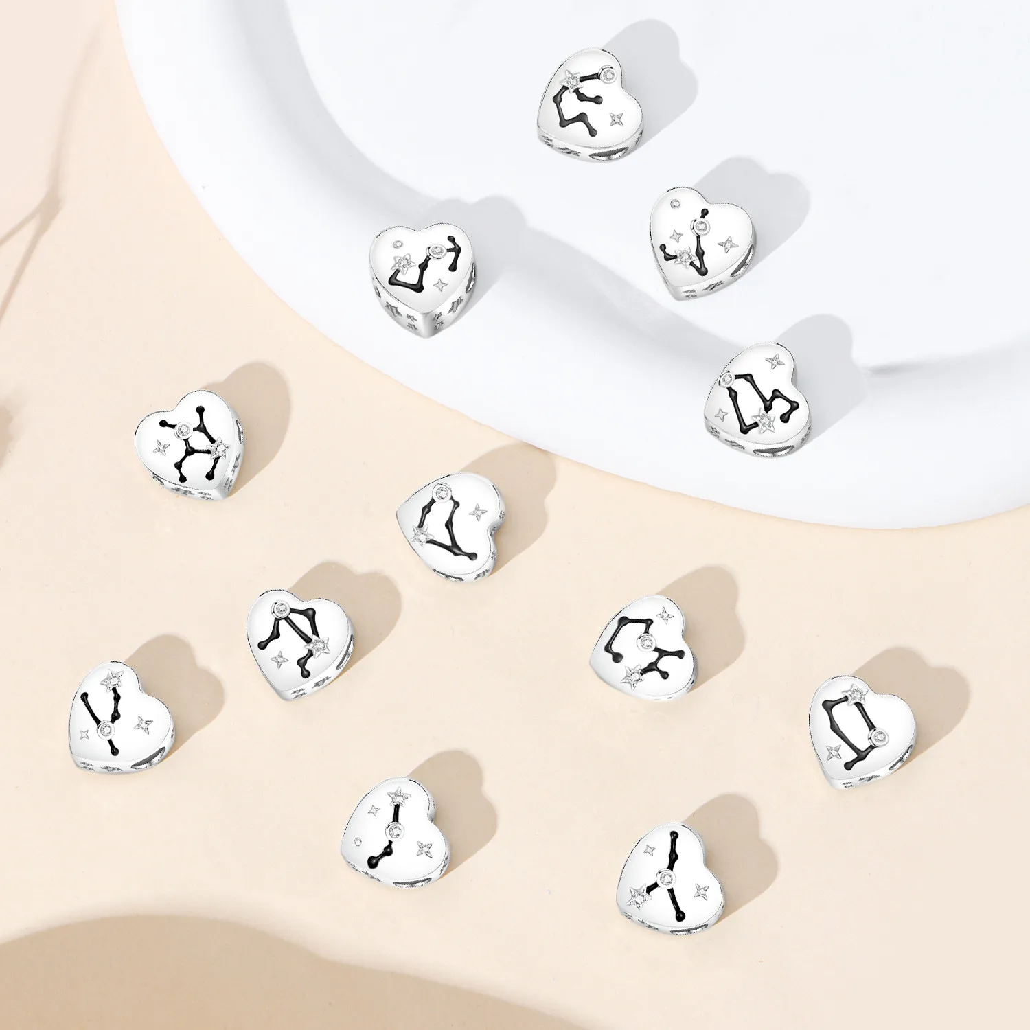MISEFF S925 Sterling Silver Bead Twelve Constellations Star Sign Zodiac Bead Fit Charm Bracelet DIY Jewelry Making Birthday Gift