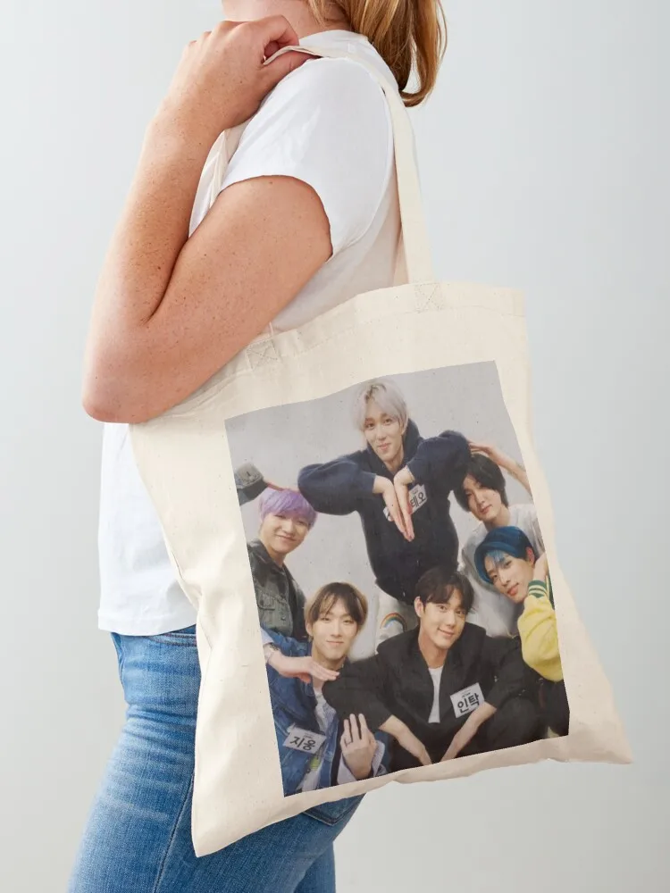 

P1Harmony OT6 Group Heart Tote Bag shopper bag women canvas shopping bag logo reusable grocery bags Women's handbag